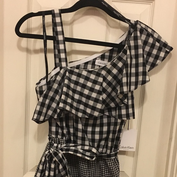 calvin klein black and white checkered dress